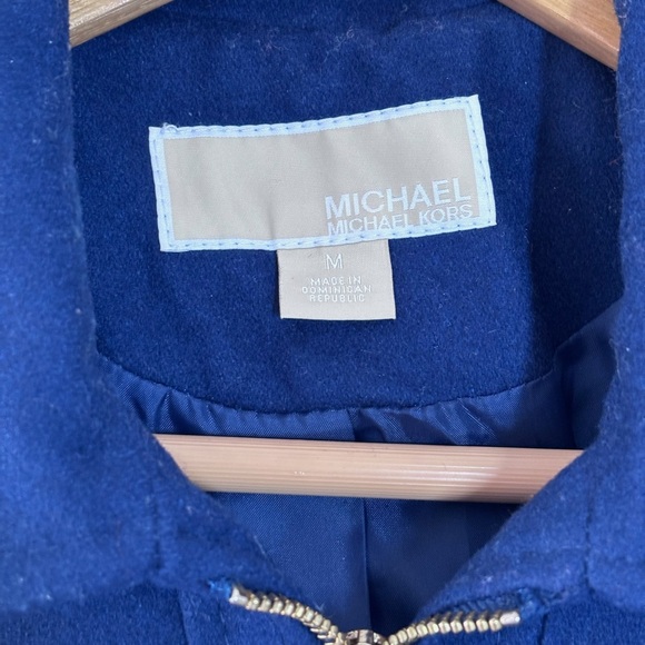 MICHAEL Michael Kors Blue Wool Blend Zip Up Collared Hooded Coat Size Medium - Picture 2 of 15